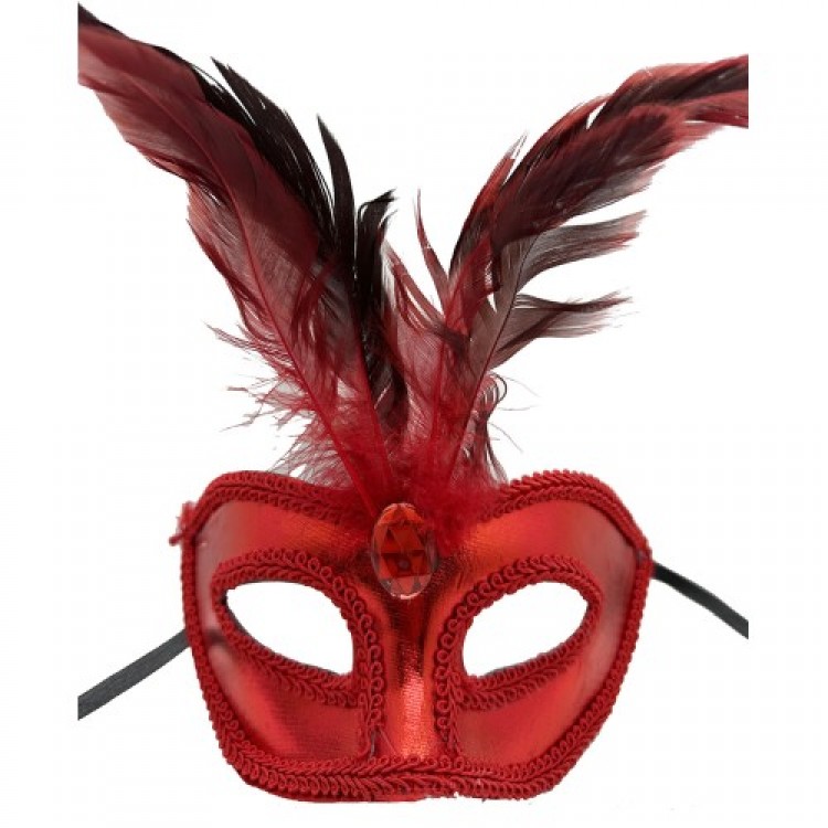 Patent Leather Red Feather Party Mask