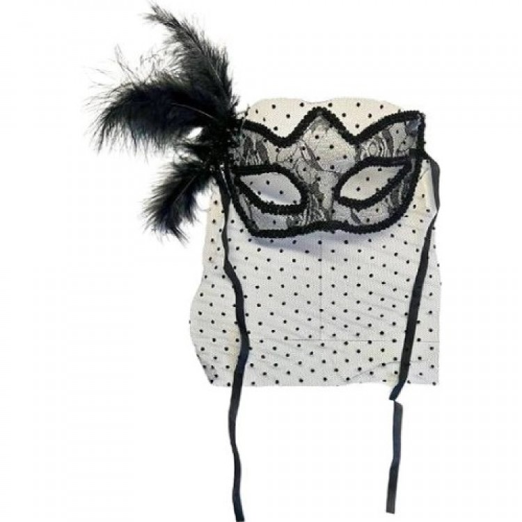 Black Polka Dot Veiled Pearl Party Mask