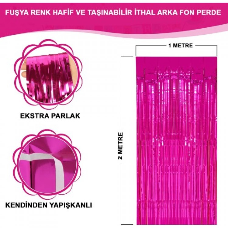 Extra Metallic Shiny Fringed Backdrop Curtain Fuchsia