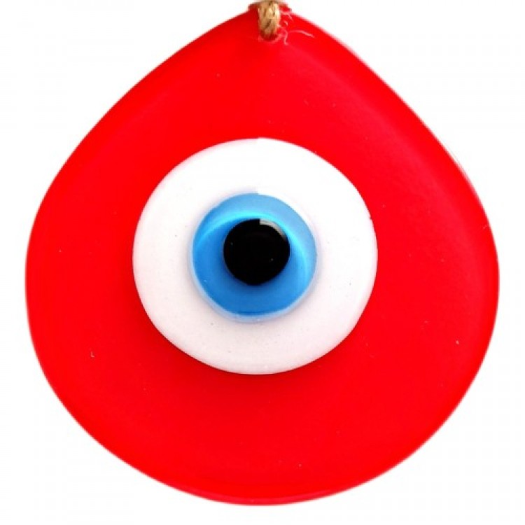 Handmade Glass Wall Decoration with Nazar Beads, Drop Design, Pomegranate Flower Color