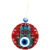 Fatma Ana's Hand of Prosperity Patterned Evil Eye Beaded Red Wall Decoration
