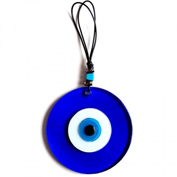 Handmade Leather Cord Blue Glass Wall Decoration with Evil Eye Beads