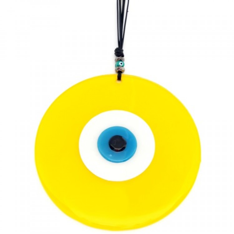Yellow Color Evil Eye Beaded 20 Centimeter Handmade Glass Wall Decoration