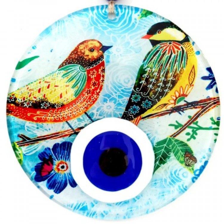 Nazar Beaded Fused Glass Bird 16 Centimeter Wall Decoration Gift Item