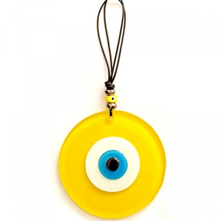 Design Marvel Leather-Stringed Nazar Bead Yellow Glass Wall Decoration