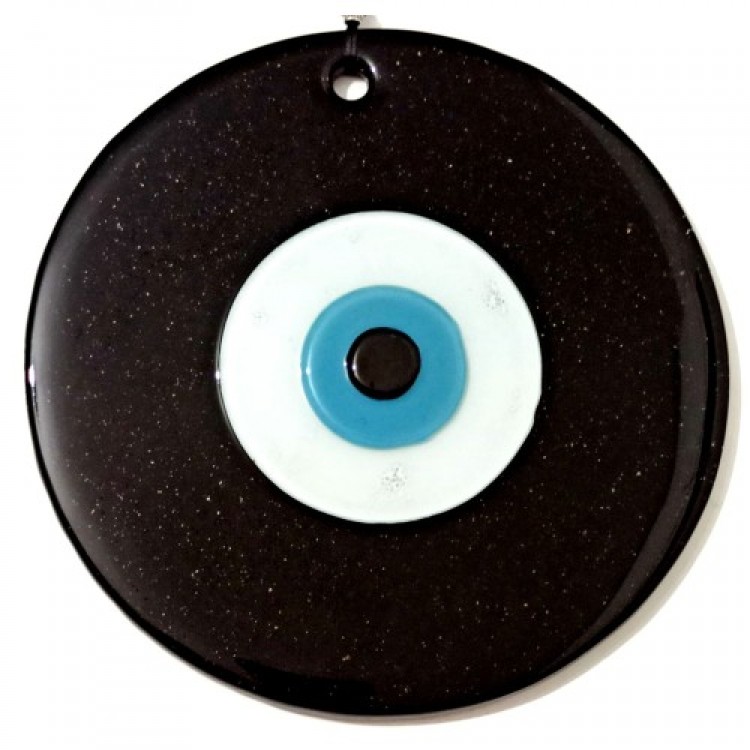 Handmade Black Wall Decoration with Blue Nazar Beads, 16 Centimeters