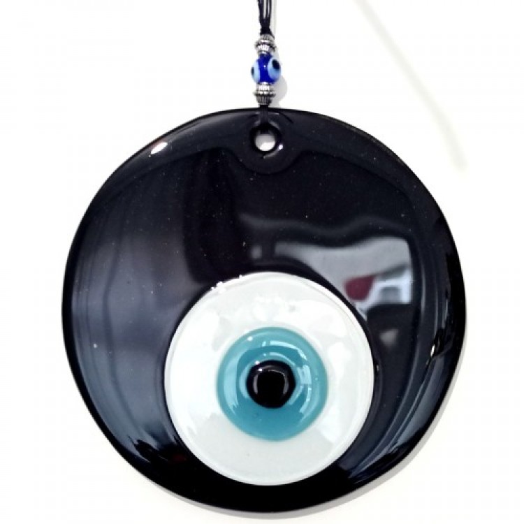 Handmade Black Glass Wall Decoration with Evil Eye Beads