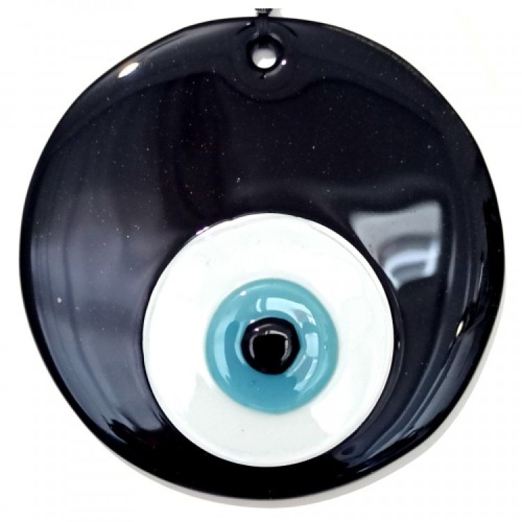Handmade Black Glass Wall Decoration with Evil Eye Beads