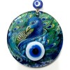 Peacock Patterned Fused Glass Evil Eye Beaded Handmade 12-Centimeter Diameter Wall Decoration
