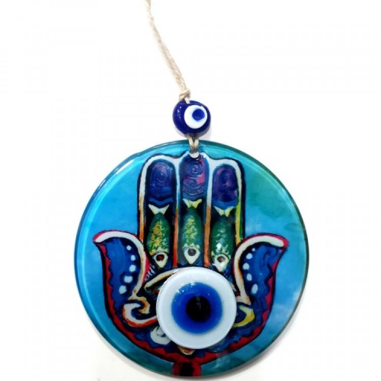 Fusion Glass Fatma Ana Blessing Hand Patterned Evil Eye Beaded Wall Decoration Handmade Decorative Evil Eye