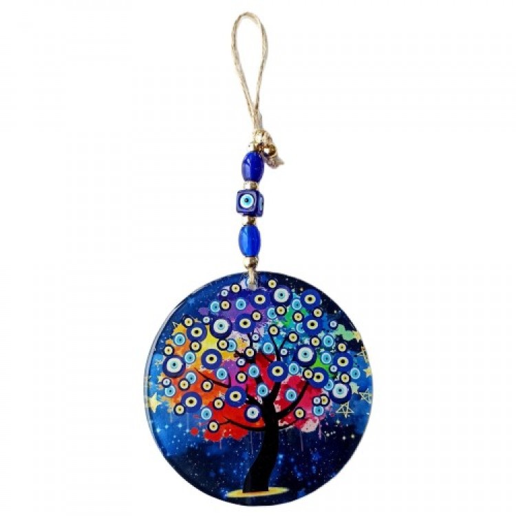 Evil Eye Bead Patterned Tree of Life Fused Glass Wall Decoration Evil Eye Bead Patterned Tree of Life Fused Glass Wall Decoration