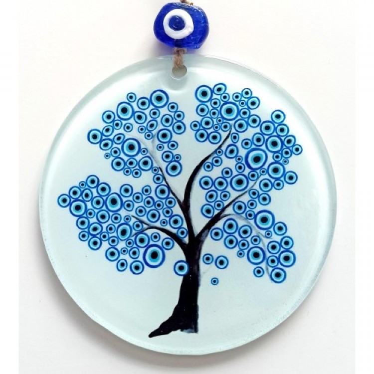 Evil Eye Tree Fused Glass Evil Eye Beaded Wall Decoration