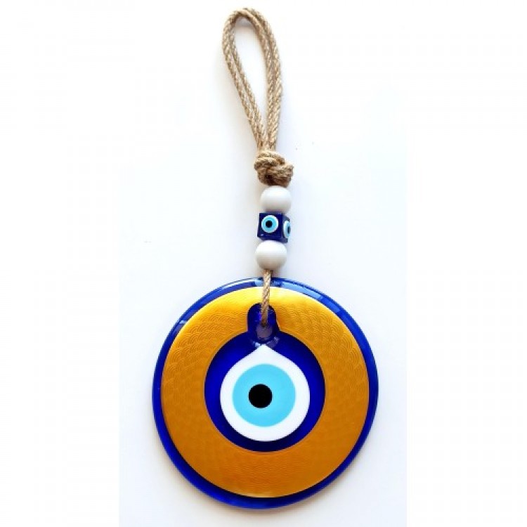 Evil Eye Beaded Gold Color Plated Glass Wall Decor