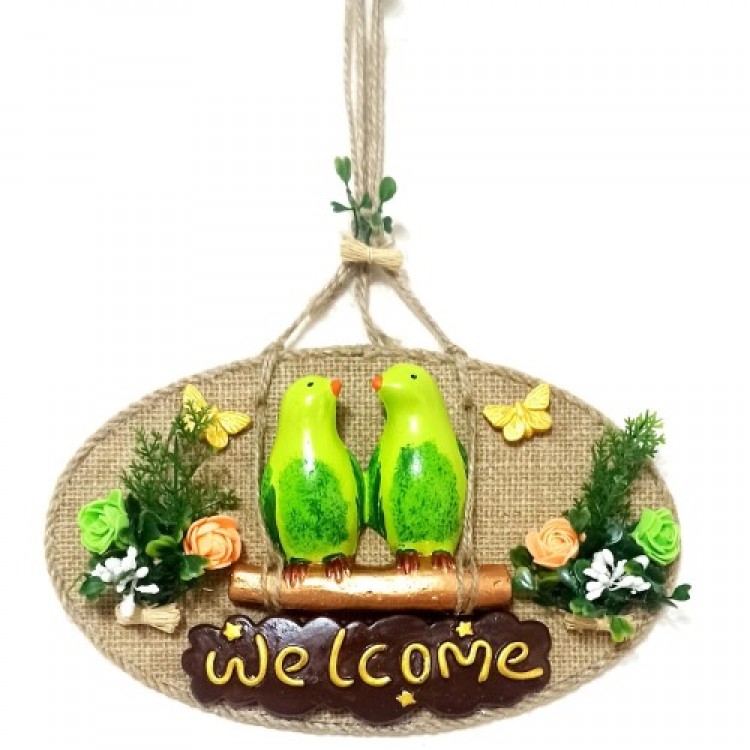 Handmade Door Decoration with Green Bird Welcome Sign