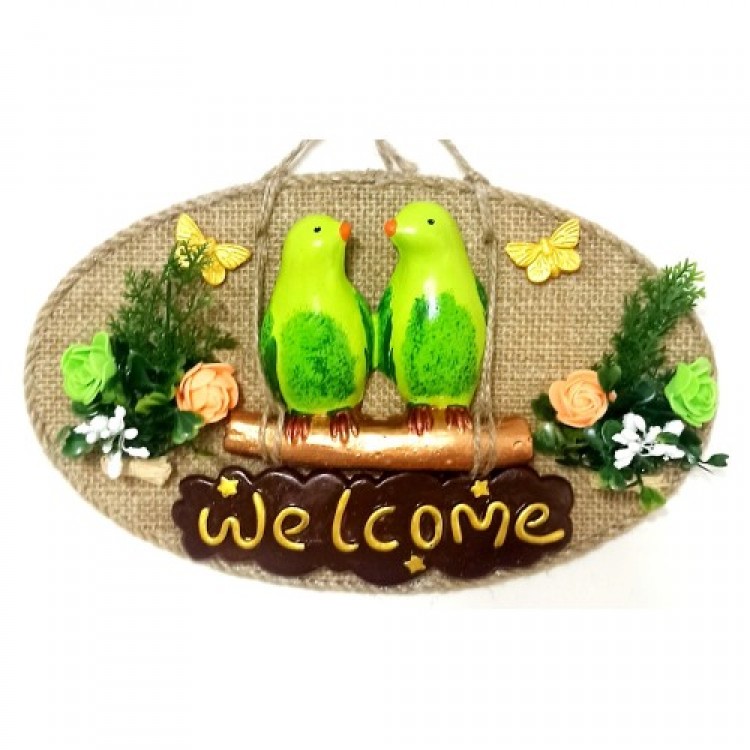 Handmade Door Decoration with Green Bird Welcome Sign