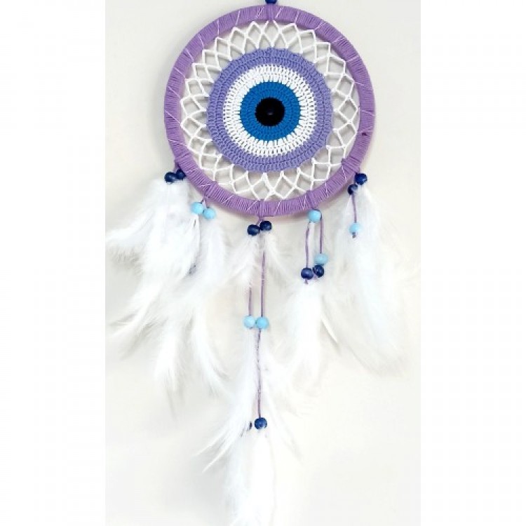 Lilac-Colored Dream Catcher Wall Decoration with Evil Eye Motif