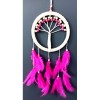 Fuchsia Bird Feathered Tree of Life Dream Catcher Wall Decoration