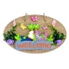 Green Cute Frog Couple Welcome Sign Butterfly Door Decoration
