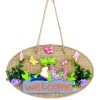 Green Cute Frog Couple Welcome Sign Butterfly Door Decoration