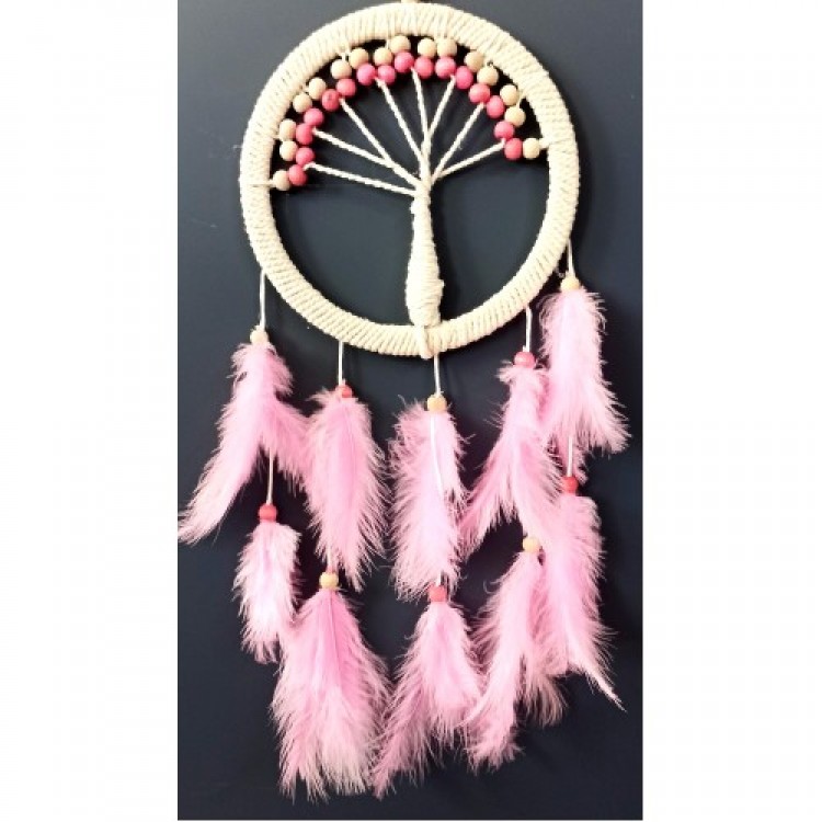 Pink Bird Feathered Tree of Life Dream Catcher Wall Decoration Pink Bird Feathered Tree of Life Dream Catcher Wall Decoration