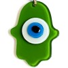 Fatma Ana Blessing Hand Glass Wall Decoration in Emerald Green with Evil Eye Beads