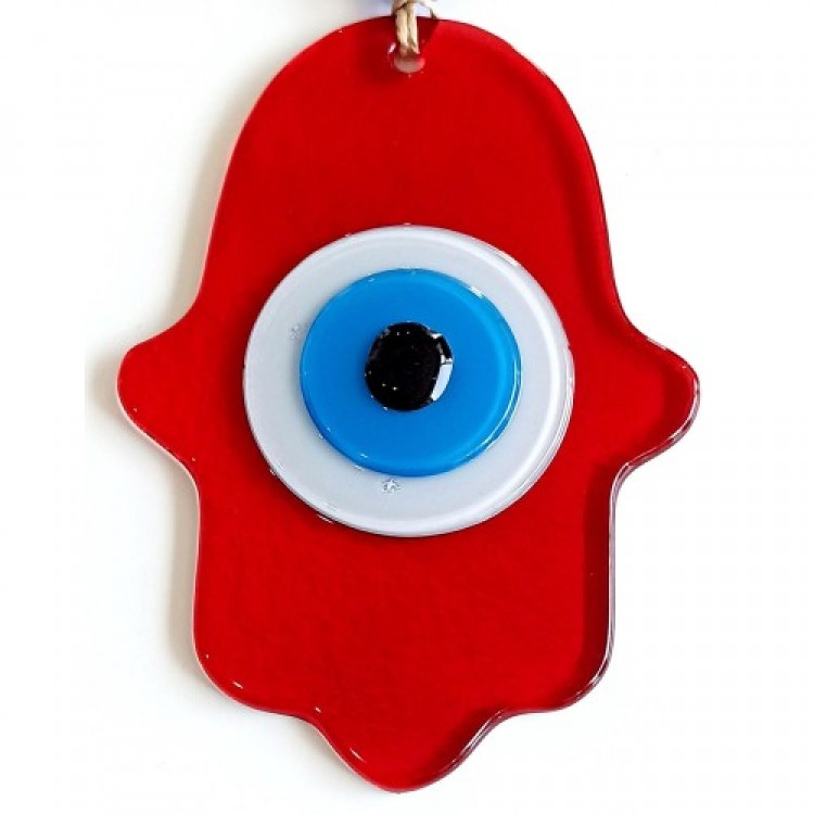 Evil Eye Beaded Red Fatma Ana Blessing Hand Glass Wall Decoration Evil Eye Beaded Red Fatma Ana Blessing Hand Glass Wall Decoration