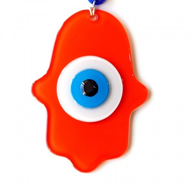 Orange Fatma Ana Blessing Hand Glass Wall Decoration with Evil Eye Beads Orange Fatma Ana Blessing Hand Glass Wall Decoration with Evil Eye Beads