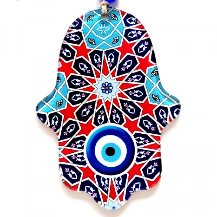 Star and Nazar Bead Patterned Fatma Ana Blessing Hand Fused Glass Wall Decoration