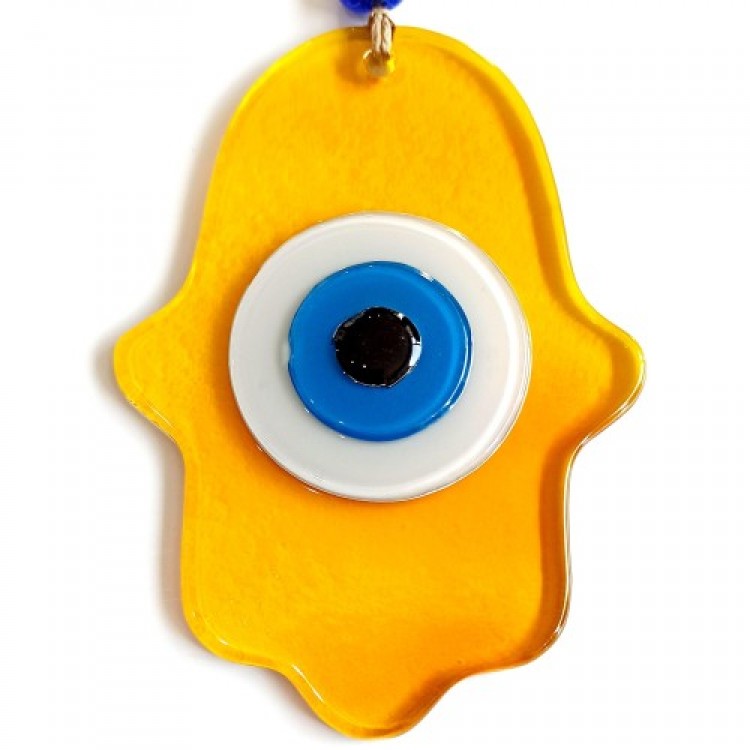 Nazar Beaded Honey-Colored Fatma Ana Blessing Hand Glass Wall Decoration Nazar Beaded Honey-Colored Fatma Ana Blessing Hand Glass Wall Decoration