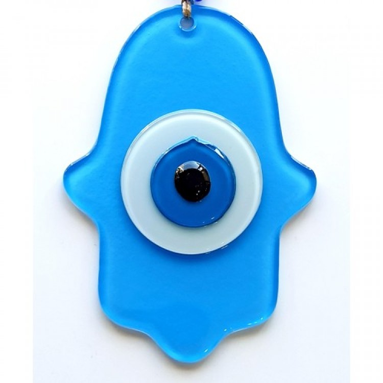 Nazar Beaded Baby Blue Fatma Ana Blessing Hand Glass Wall Decoration Nazar Beaded Baby Blue Fatma Ana Blessing Hand Glass Wall Decoration