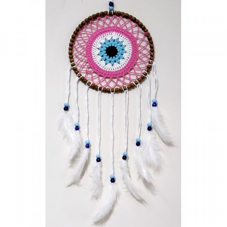Handmade Pink Wall Decoration with Evil Eye Motif Dream Catcher