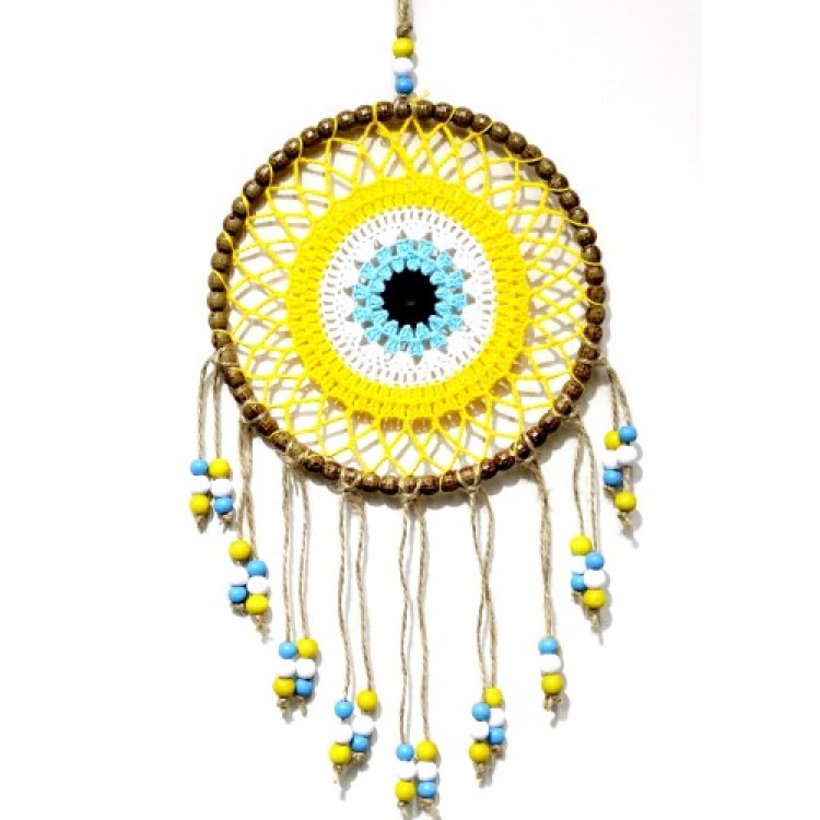 Handmade Wall Decoration with Yellow Motif and Colorful Beads