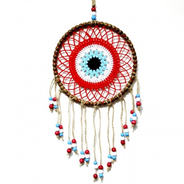 Handmade Wall Decoration with Red Motif and Colored Beads Handmade Wall Decoration with Red Motif and Colored Beads