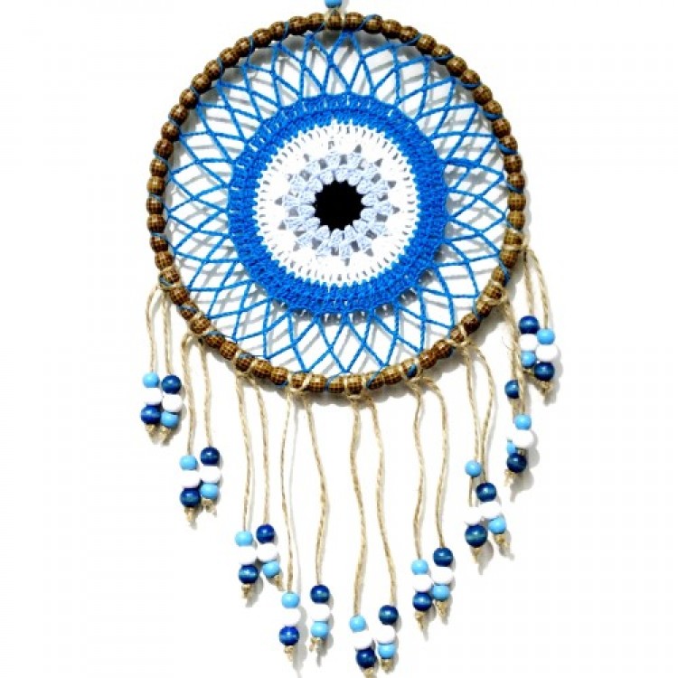 Handmade Wall Decoration with Colorful Beads in Petrol Blue Motif