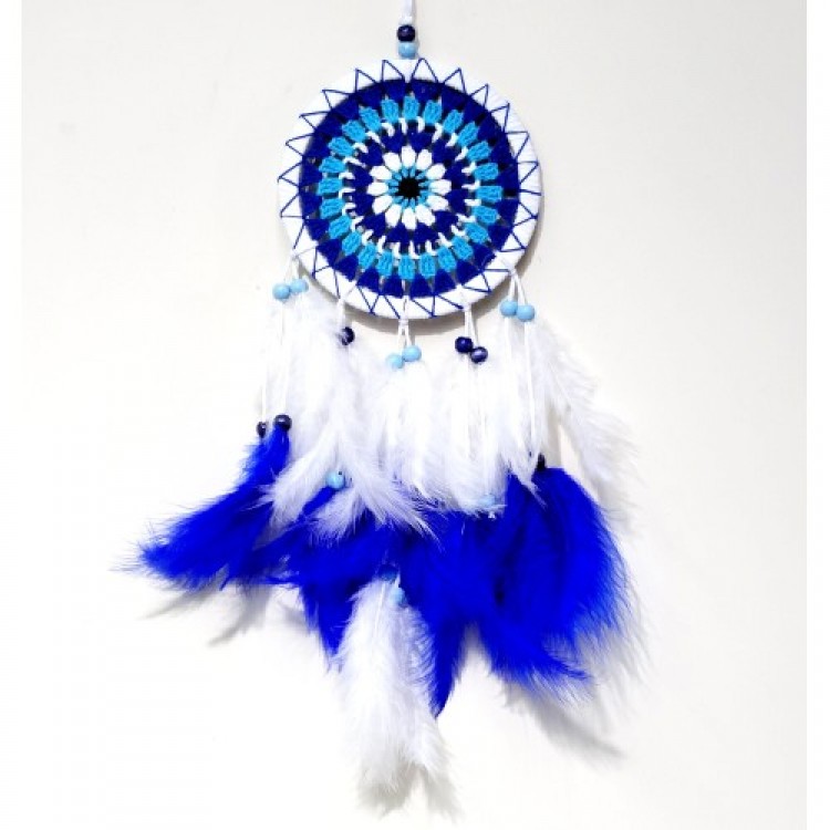White Dream Catcher Handmade Wall Decoration with Evil Eye Pattern and Plenty of Bird Feathers White Dream Catcher Handmade Wall Decoration with Evil Eye Pattern and Plenty of Bird Feathers