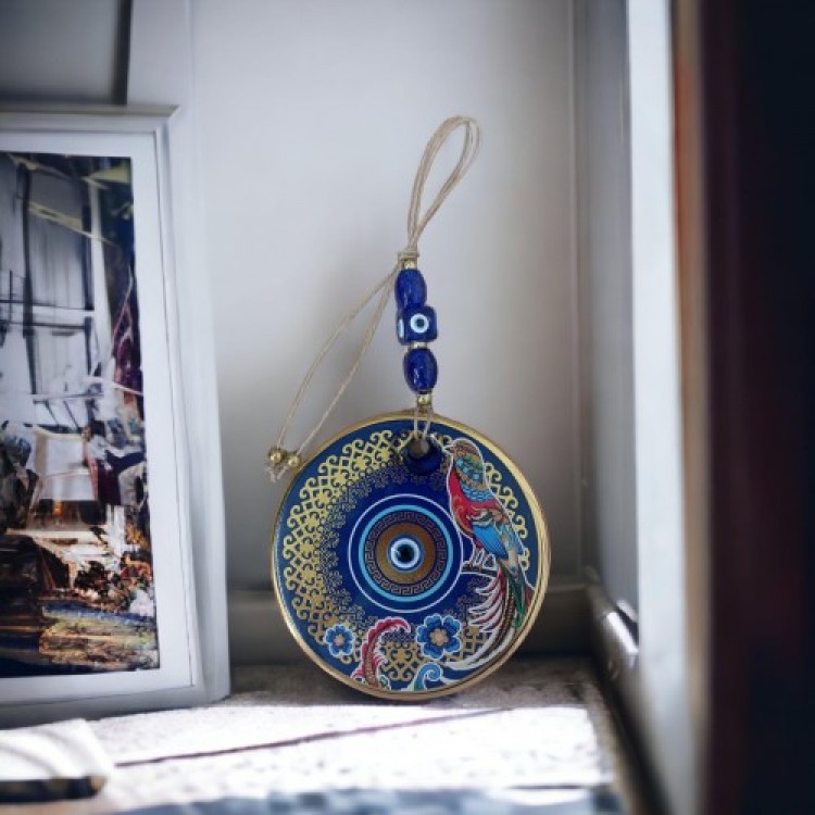 Gilded Nightingale Bird Flower Nazar Bead Wall Decoration Glass Wall Decoration