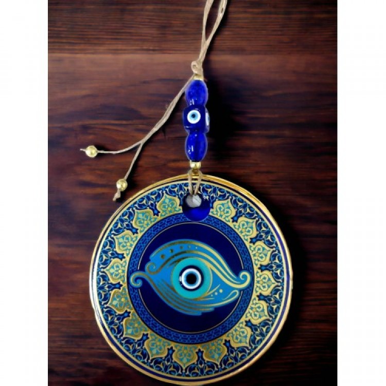 Gold-Embroidered Fish-Eyed Evil Eye Beaded Wall Decoration