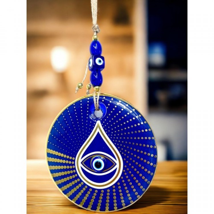 Gold-Dotted Blue Glass Evil Eye Bead Wall Decoration