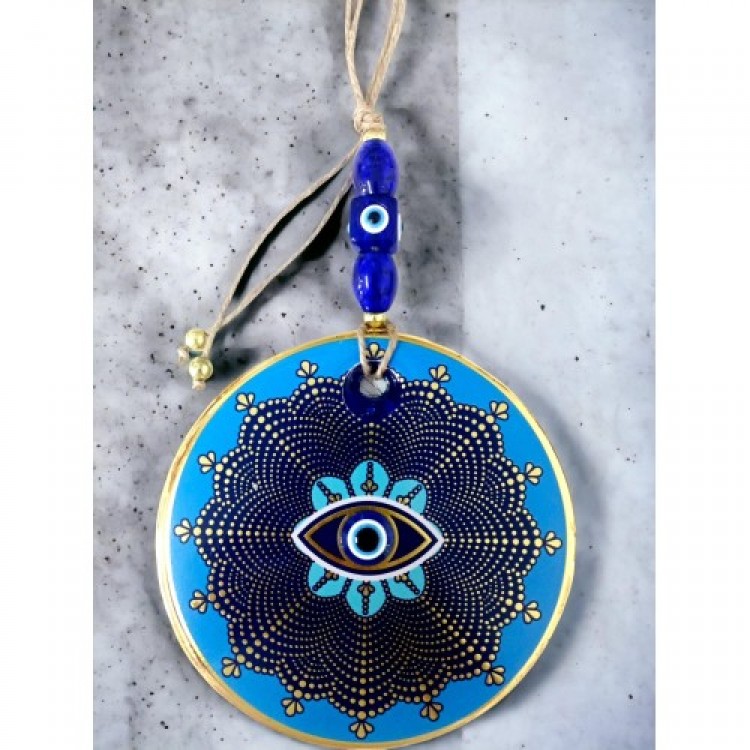 Blue Glass Top Gold Polka Dot Eye Evil Eye Beaded Wall Decoration