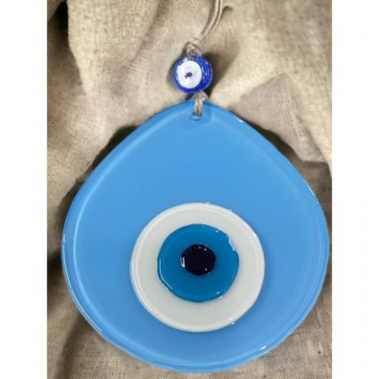 Handmade Wall Decoration with Blue Nazar Beads in Light Blue Color with Nazar Beads and Teardrop Pattern