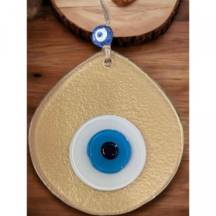 Blue Nazar Bead Gold Color Nazar Bead Teardrop Pattern Handmade Wall Decoration