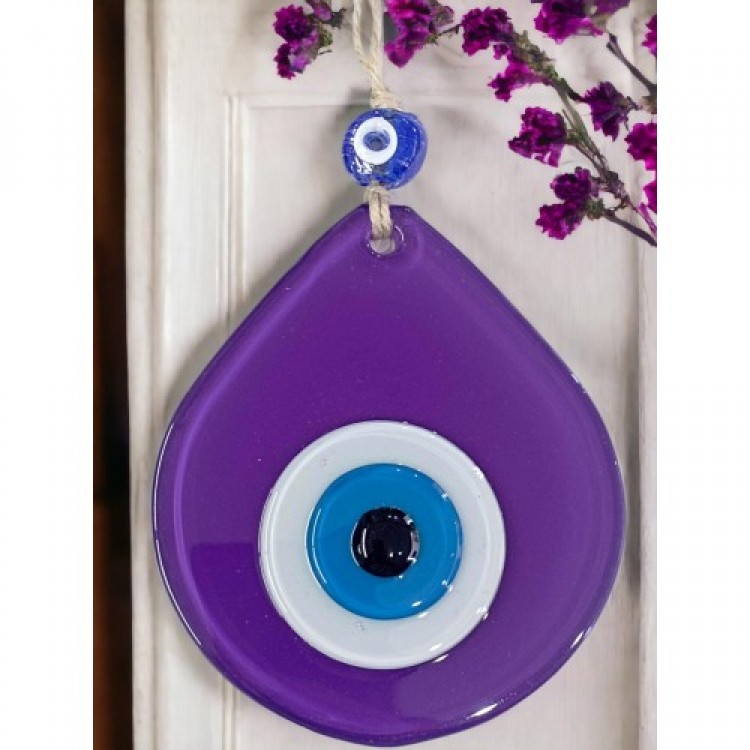 Medium Size Purple Drop Pattern Nazar Beaded Wall Decoration Glass Wall Ornament
