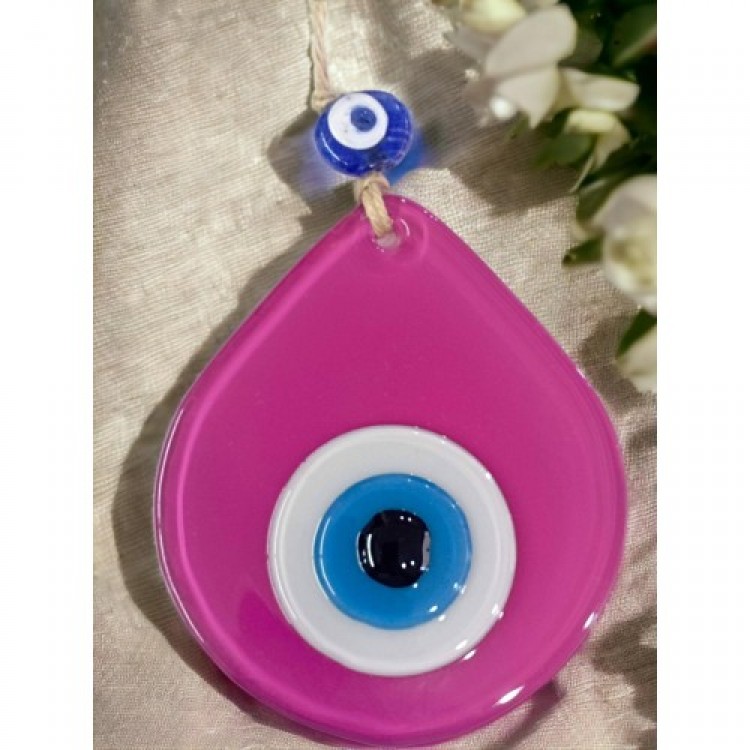 Medium Size Pink Drop Pattern Nazar Beaded Wall Decoration Glass Wall Ornament