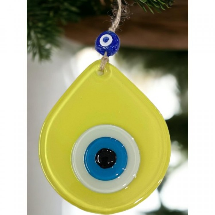 Medium Size Yellow Drop Pattern Nazar Beaded Wall Decoration Glass Wall Ornament