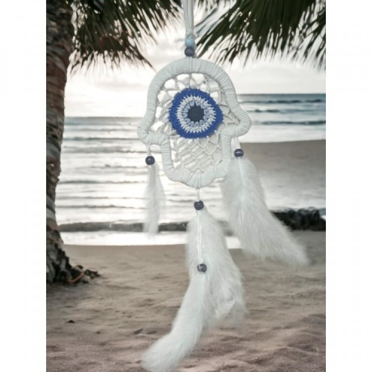 White Fatma Ana Eli Wall Decoration with Nazar Boncuğu Motif Handmade Wall Decoration White Fatma Ana Eli Wall Decoration with Nazar Boncuğu Motif Handmade Wall Decoration