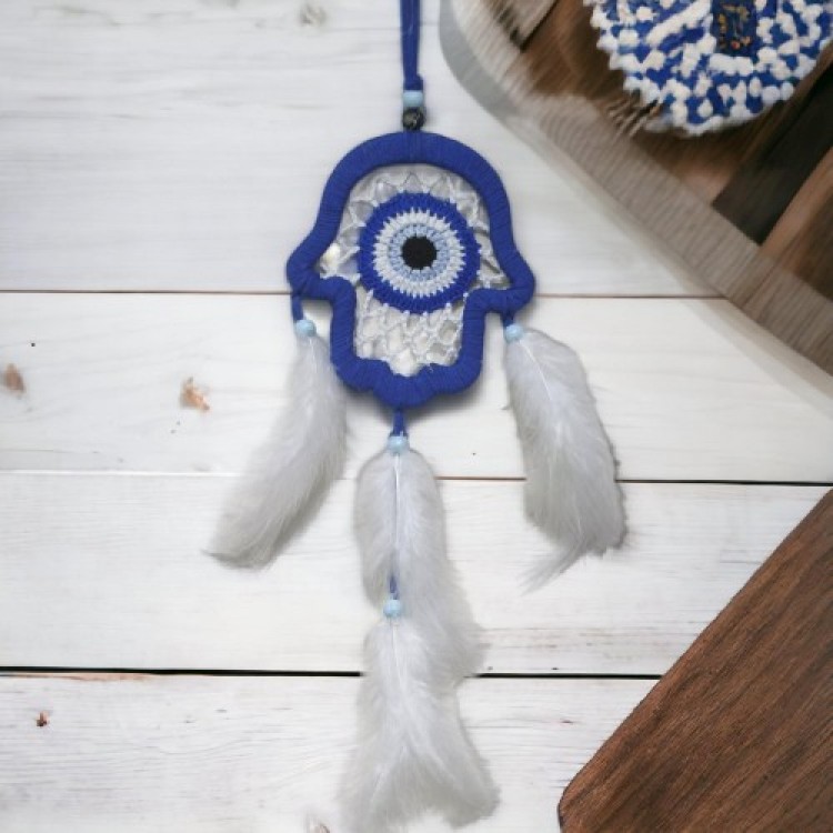 Blue Fatma Mother's Hand Wall Decoration with Evil Eye Motif Handicraft Wall Decoration