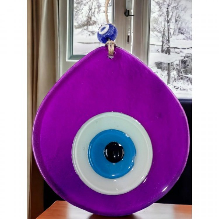 Medium Size Transparent Purple Drop Pattern Nazar Beaded Wall Decoration Glass Wall Ornament