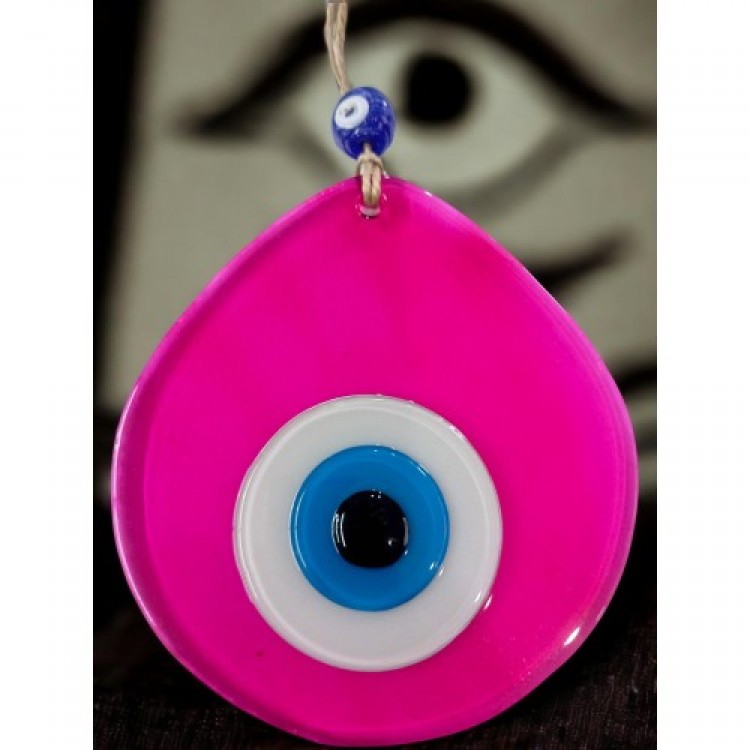 Medium-Sized Transparent Pink Teardrop Pattern Evil Eye Beaded Wall Decoration Glass Wall Ornament