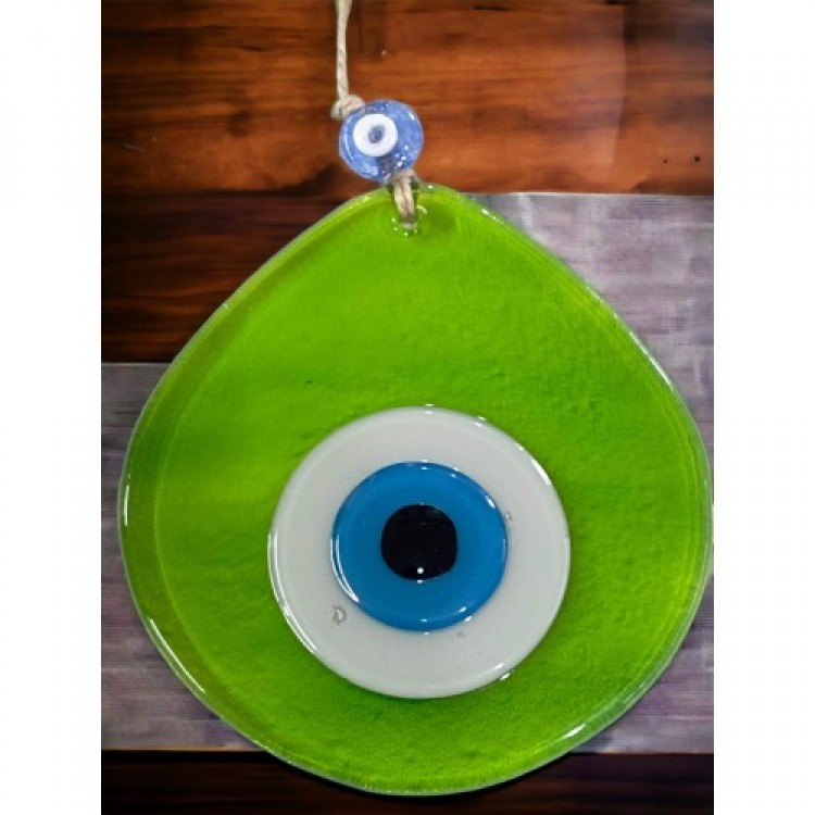 Medium-Sized Transparent Green Teardrop Pattern Nazar Beaded Wall Decoration Glass Wall Ornament