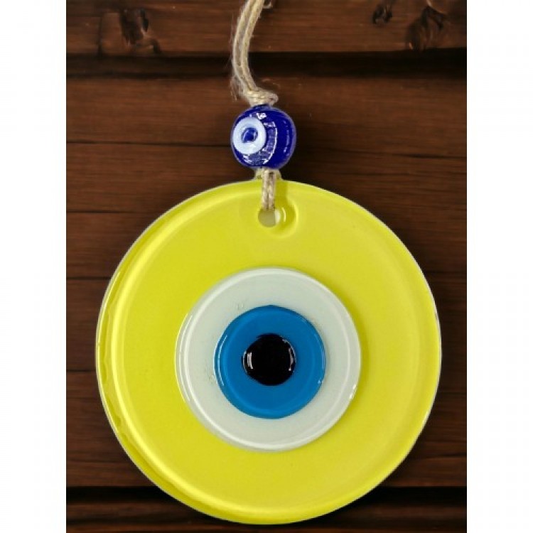 Mini Yellow Nazar Bead Wall Decoration 10 cm Glass Wall Decoration Mini Yellow Nazar Bead Wall Decoration 10 cm Glass Wall Decoration